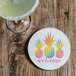 Tropisk Ananas Rosa Regnbåge Vattenfärg Välkommen Underlägg