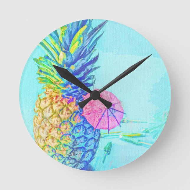 Tropisk Ananas Rund Klocka (Framsida)