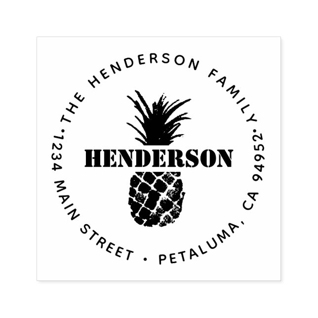 Tropisk Ananas Rund Returadress Stämpel (Tryck)