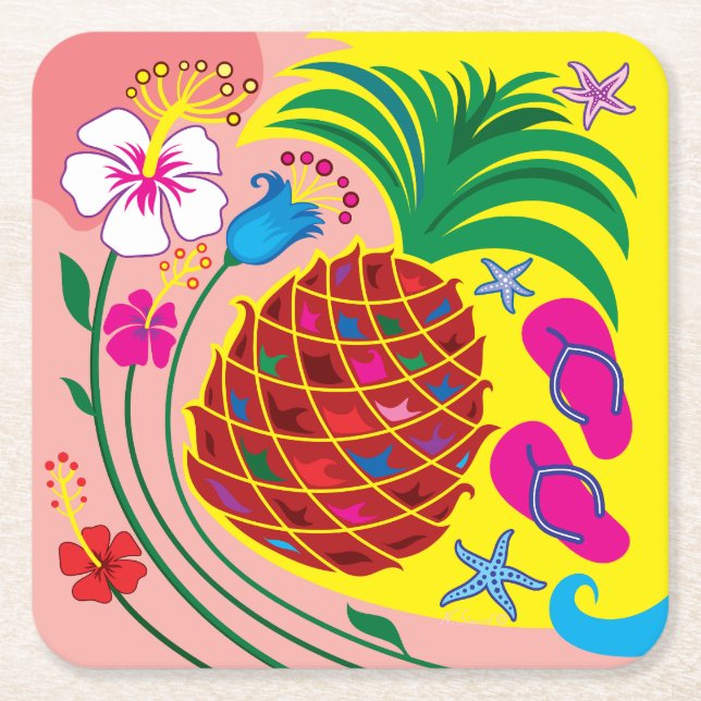 Tropisk Ananas Sommar Underlägg Papper Kvadrat (Framsidan)