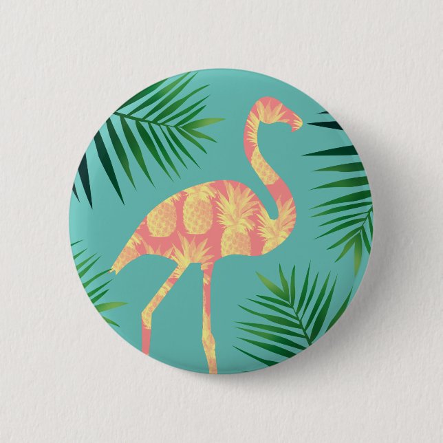 Tropisk ananasFlamingo & lövverk Knapp (Framsida)