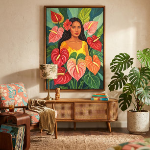 Tropisk Anthurium Wahine Porträtt Botanik Canvastryck
