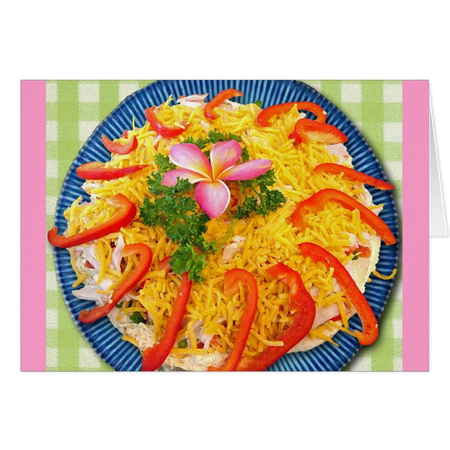 Tropisk apetizer med Frangipani Plumeria Flower Hälsningskort (Framsidan Horizontal)