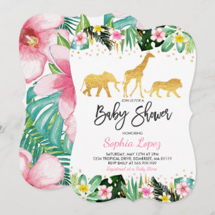 Tropisk baby shower för djungelbaby showerinbjudan inbjudningar
