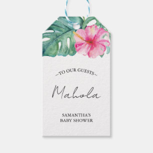 Tropisk Baby Shower Rosa Hibiskusblomma Presentetikett
