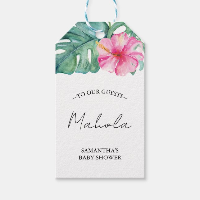 Tropisk Baby Shower Rosa Hibiskusblomma Presentetikett (Framsidan)