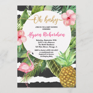 Tropisk baby showerflicka, flamingoananas inbjudningar
