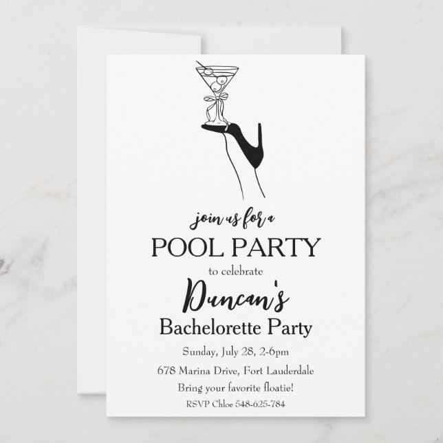 tropisk bachelorette bassäng party inbjudningar (Framsida)