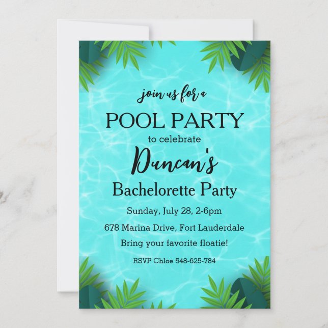 tropisk bachelorette bassäng party inbjudningar (Framsida)
