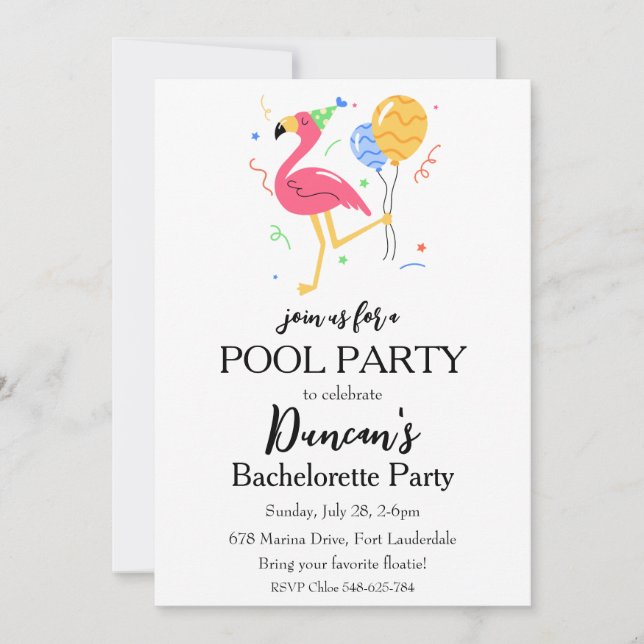 tropisk bachelorette bassäng party inbjudningar (Framsida)