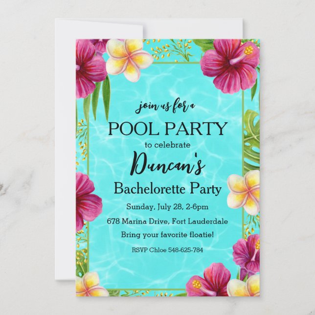 tropisk bachelorette bassäng party inbjudningar (Framsida)