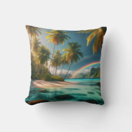 Tropisk båge med regnbåge och Handflatan Träd Kudde