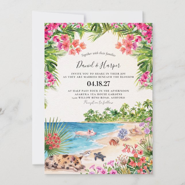 Tropisk Bahamas Modern Bröllopsinbjudan Inbjudningar (Framsida)