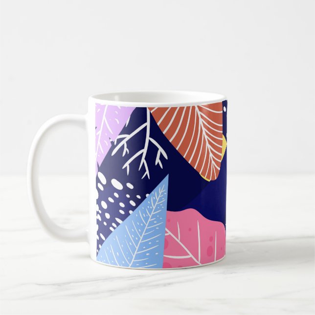 Tropisk bakgrund med djungelväxter. Handflatan läm Kaffemugg (Vänster)