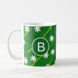 Tropisk banan löv och grönten blommor botaniska kaffemugg