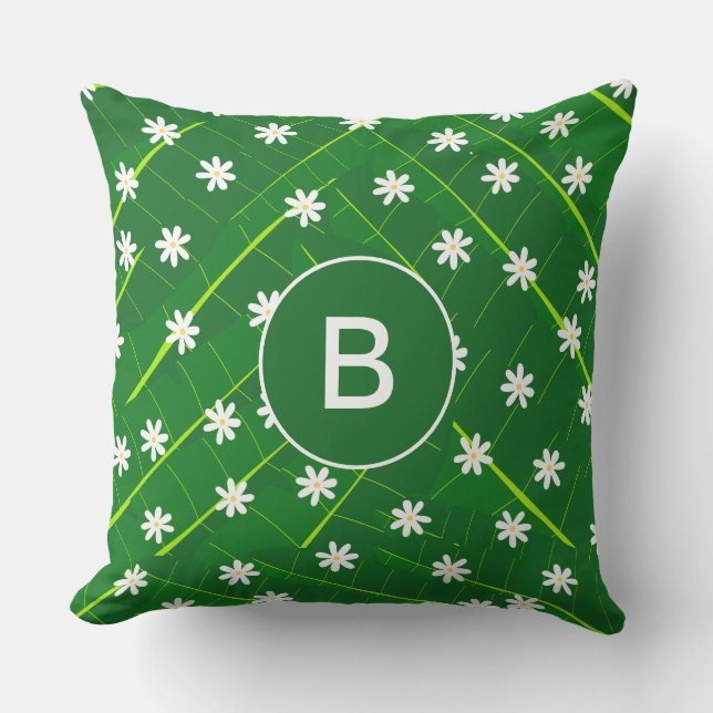 Tropisk banan löv och grönten blommor botaniska kudde (Framsida)