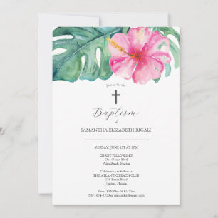 Tropisk baptism Inbjudan till Rosa Hibiscus Flower