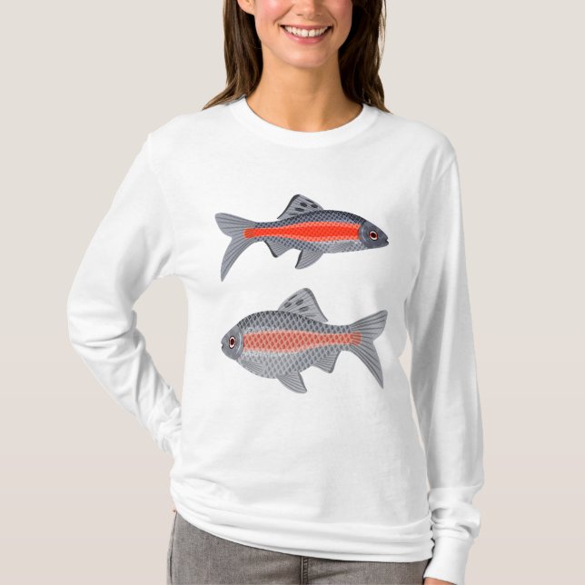Tropisk Barb Fisk Röd och Grå Exotisk Akvatisk T Shirt (Framsida)