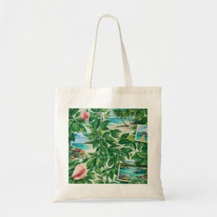 Tropisk Barbuda Beach Botanisk Collage Tygkasse