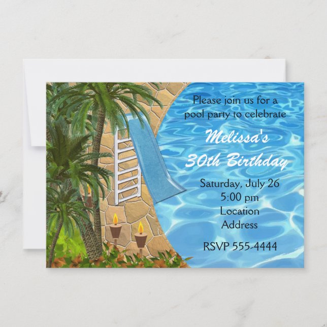 Tropisk BBQ sommarpoolssimfest inbjudan (Framsida)