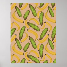 Tropisk Beige Bananbladsmönster Poster