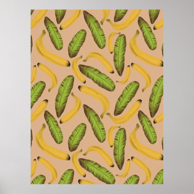Tropisk Beige Bananbladsmönster Poster (Framsidan)