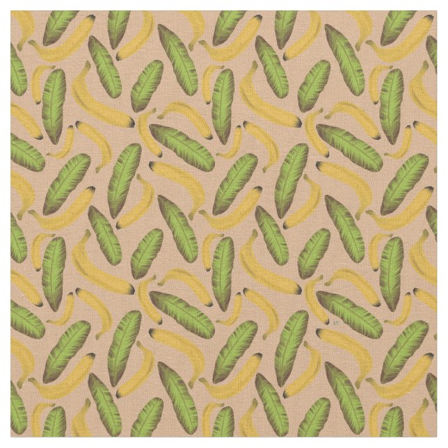 Tropisk Beige Bananbladsmönster Tyg (Närbild)