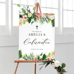 Tropisk bekräftelse av vattenfärgsblommor Garland Poster
