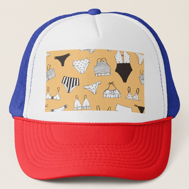 Tropisk bikini: Hand-Drawn Summer Mönster Keps (Framsida)