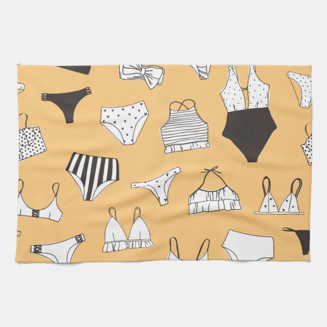 Tropisk bikini: Hand-Drawn Summer Mönster Kökshandduk (Horisontell)