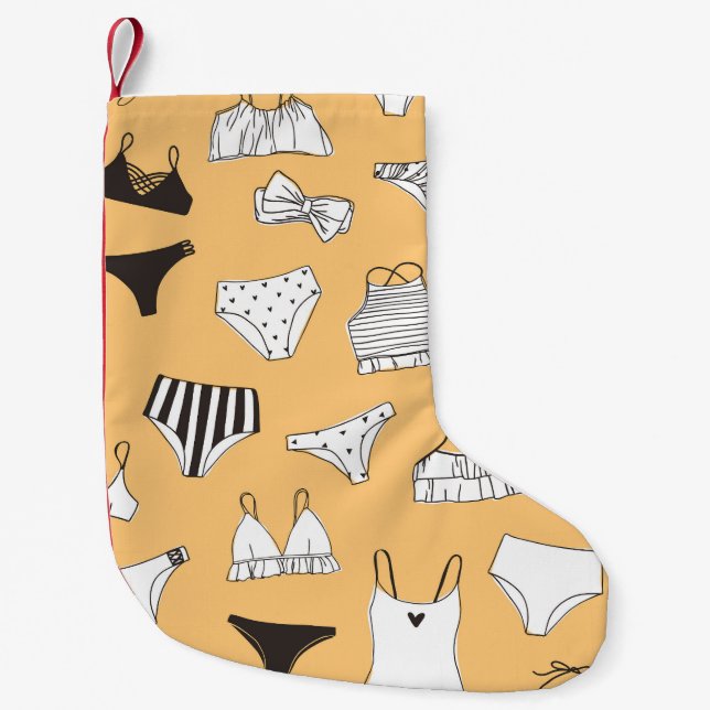 Tropisk bikini: Hand-Drawn Summer Mönster Liten Julstrumpa (Framsidan)