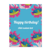 Tropisk blå blommigt färglös för födelsedagskalkyl