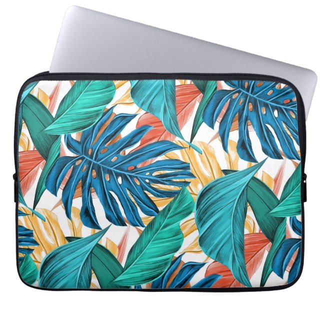 Tropisk blå gula blad  laptop fodral (Framsidan)