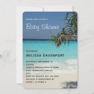 Tropisk blå havsstrand scen foto baby shower inbjudningar