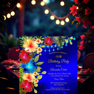 Tropisk Blå Röd Gul Hibiskus blomster Födelsedag Inbjudningar