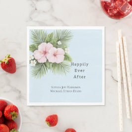Tropisk blå Rosa Hibiscus Blommigt Bröllop Pappersservett