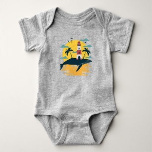 Tropisk blå val ö-island hav solnedgång bodysuit t shirt