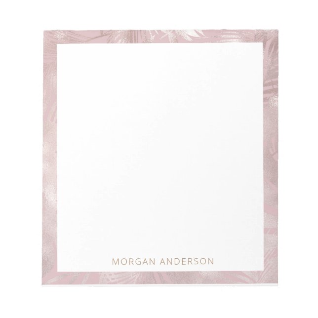 Tropisk bladféfolie ro guld monogram anteckningsblock (Framsida)