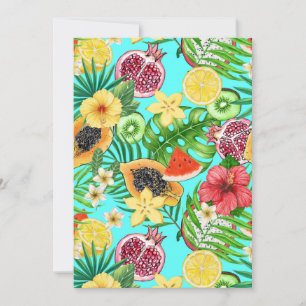 Tropisk blandning av frukt, blommor och blad på bl