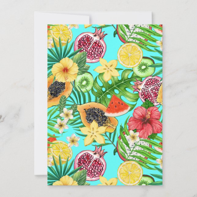 Tropisk blandning av frukt, blommor och blad på bl (Framsida)