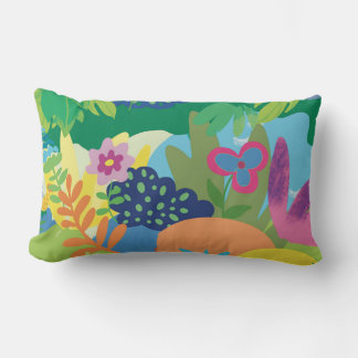 Tropisk blomillustration, sommarblommor  lumbarkudde