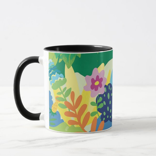 Tropisk blomillustration, sommarblommor  mugg (Vänster)