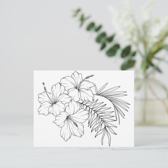 Tropisk blomlinjekonst vykort (Stående Fram)
