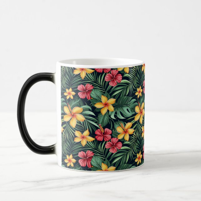 Tropisk blomma Hibiscus Seamless Mönster Magisk Mugg (Vänster)