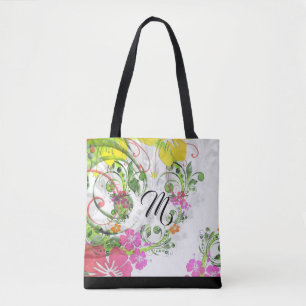 Tropisk blomma hibiscus tote tygkasse