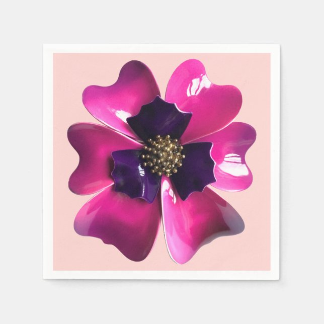 Tropisk Blomma - Lila Rosa Exotisk Orkidé Brosch Pappersservett (Framsidan)