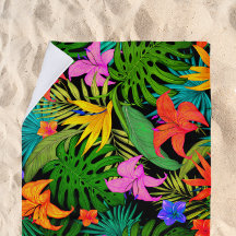 Tropisk blomma och handflatan löv Hawaii färgad