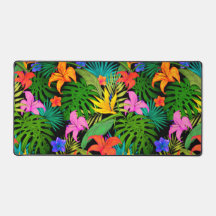 Tropisk blomma och handflatan löv Hawaii färgad