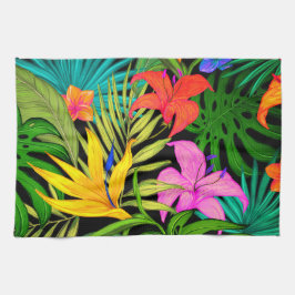 Tropisk blomma och handflatan löv Hawaii färgad Kökshandduk
