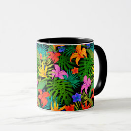 Tropisk blomma och handflatan löv Hawaii färgad Mugg